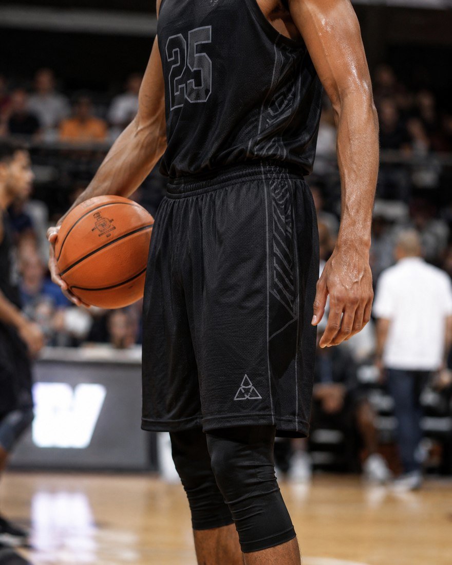 Basketball player in black shorts with a tonal side graphic